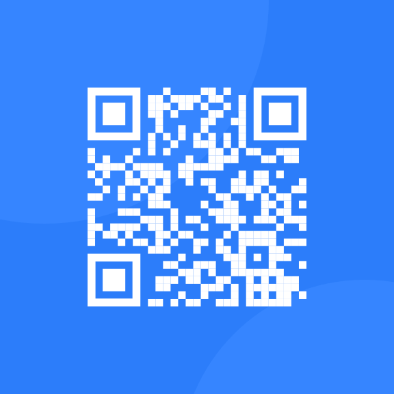 white QR code staying center on blue background